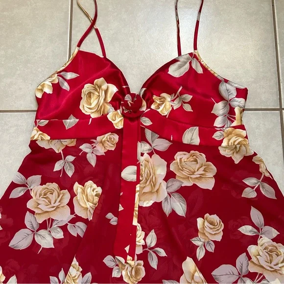 Victoria's Secret red floral print Chemise slip dress/nightgown - Picture 2 of 10